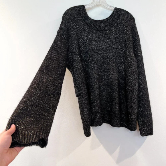 ALC Merino Wool Alpaca Blend Black Metallic Asymmetric Hem Designer Knit Sweater - Picture 3 of 8